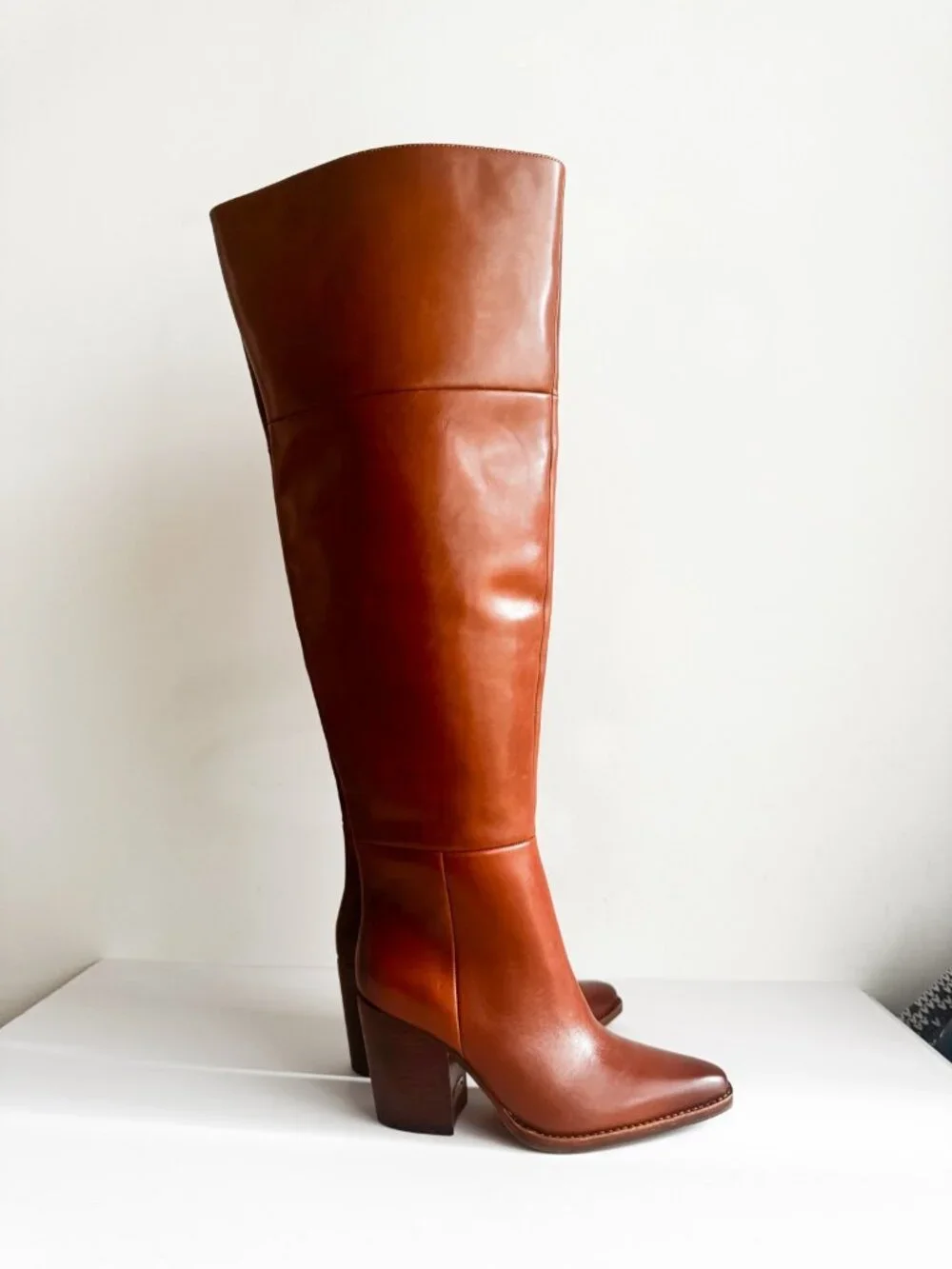 Vince Camuto Paulie Over-the-Knee Leather Boots Cognac Brown 7 X-WIDE CALF